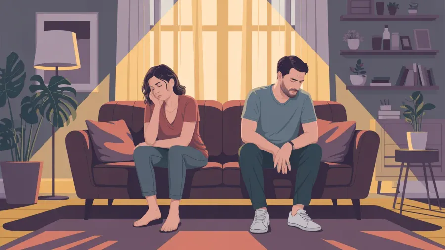 Casal sentado à mesa dialogando com serenidade e conexão afetiva, representando a aplicação da Comunicação Não Violenta no casamento com apoio da Psicóloga Eliza Chagas.