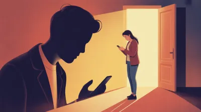 Mulher ansiosa olhando o celular com a silhueta do cônjuge ao fundo, representando a dependência emocional no casamento acolhida pela Psicóloga Eliza Chagas.