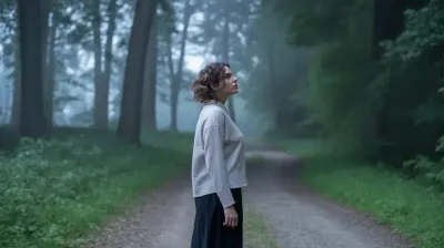 Mulher pensativa olhando o horizonte, representando a busca por propósito e identidade